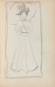 Caderno de desenho italiano: Mulher em pé com guarda-sol, página 233, 1898-1899. de Maurice Brazil Prendergast