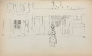 Caderno de desenho italiano: Cena de rua com uma garota, página 159, 1898-1899. de Maurice Brazil Prendergast