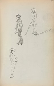 Caderno de desenho italiano: Três homens em pé, página 44, 1898-1899. de Maurice Brazil Prendergast
