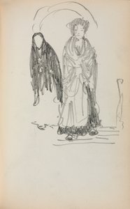 Caderno de desenho italiano: Duas mulheres em pé, página 123, 1898-1899. de Maurice Brazil Prendergast