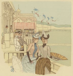 A multidão a ver o pombo disparar no La Condamine em Monte Carlo, Mónaco. (cor litho)
