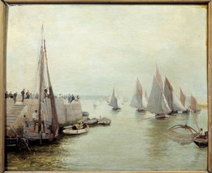 O retorno da pesca em 1880. Pintura de Courant Maurice (1847-1925) de Maurice Courant