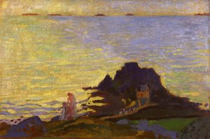 Mãe e filho acima de um afloramento rochoso (óleo no cartão) de Maurice Denis
