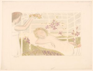 Garota adormecida recebe coroa de flores Alegoria (título no objeto) Representações de amor (título da série) Amour (título da série) de Maurice Denis