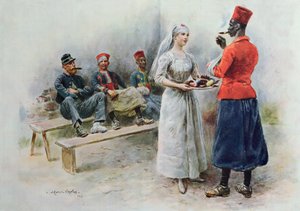 A enfermeira favorita com Zouaves e soldados durante a Primeira Guerra Mundial, 1915