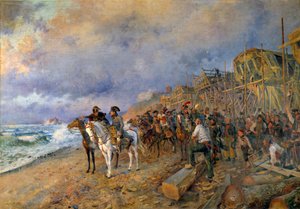 O Primeiro Cônsul Napoleão Bonaparte (1769-1821) visita o arsenal de Pintura Boulogne de Maurice Orange (1868-1916) 1804 (Sol: 214x304 cm) Paris, Musee de l