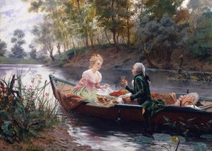 Um Almoço Romântico (óleo sobre painel) de Maurice Leloir