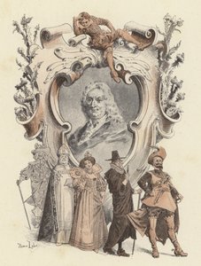Alain-Rene Lesage, retrato (cor litho) de Maurice Leloir