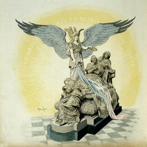 História da França: Monumento a Armand Jean du Plessis, Cardeal de Richelieu (1585-1642), Ministro de Luís XIII, na Escola Sorbonne, em Paris. Ilustração de Maurice Leloir (1853-1940) em "Richelieu". de Maurice Leloir