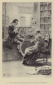Jean-Jacques Rousseau ensinando as horas a Therese (gravura) de Maurice Leloir