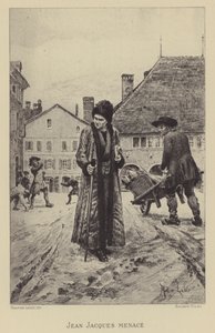 Jean-Jacques Rousseau ameaçado na rua (gravura) de Maurice Leloir