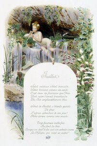 Julho "La Chanson du mois" de Jérôme Doucet, ilustração - Maurice Leloir, ed. Reims 1904. L. Michaud de Maurice Leloir
