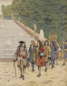 Rei Luís XIV e Samuel Bernard em Marly, visita aos jardins de Maurice Leloir