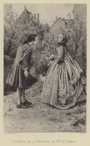 Encontro de Jean-Jacques Rousseau e Madame de Warens (gravura) de Maurice Leloir