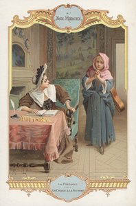 Cena de Jean de la Fontaines fábula A Cigarra e a Formiga (A Formiga e o Gafanhoto) (cromolitro)