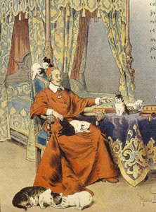O Cardeal brinca com seus gatos que ele particularmente amava - em "Richelieu" de Maurice Leloir, deb. Século XX de Maurice Leloir
