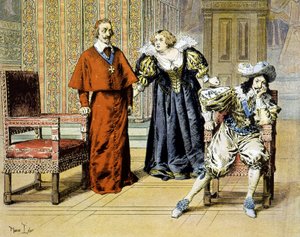 O Dia do Dupe (11/11/1630): Richelieu permanece impassível sob os insultos de Marie de Medici - em "Richelieu" de Maurice Leloir. de Maurice Leloir