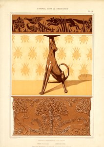 Motivos animais Arte Nova: cão, faisão e abelhas (litografia) de Maurice Pillard Verneuil