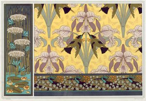 Design para borda de papel de parede, tecido e painel: Libélulas, Nenúfares e Flowering Rush, pub.