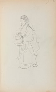 Caderno de esboços italiano: Mulher de pé segurando uma mochila (página 56) de Maurice Prendergast