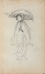 Caderno de esboços italiano: Mulher de pé com guarda-sol (página 259) de Maurice Prendergast