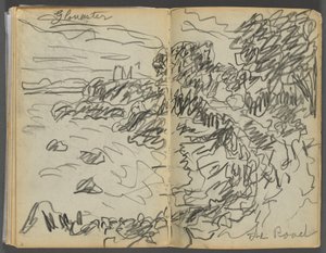Sketchbook- The Granite Shore Hotel, Rockport, páginas 008 e 9: "Gloucester- The Road"