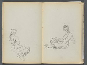 Sketchbook- The Granite Shore Hotel, Rockport, páginas 042 e 43: Duas figuras femininas sentadas de Maurice Prendergast