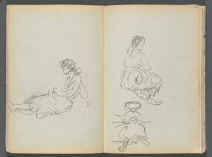Sketchbook- The Granite Shore Hotel, Rockport, páginas 048 e 49: Figuras femininas sentadas de Maurice Prendergast