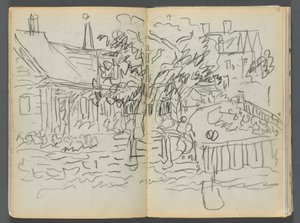Sketchbook- The Granite Shore Hotel, Rockport, páginas 052 e 53: Casas e jardins de Maurice Prendergast