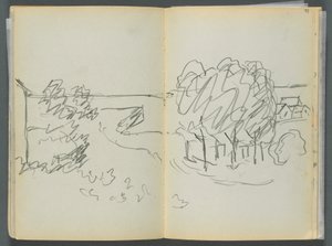 Sketchbook- The Granite Shore Hotel, Rockport, páginas 072 e 73: Vista da cidade de Maurice Prendergast