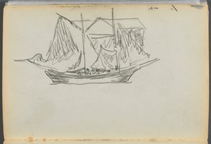 Livro de esboços - The Granite Shore Hotel, Rockport, página 098: Barco à vela de Maurice Prendergast