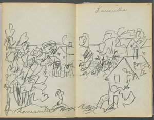 Sketchbook- The Granite Shore Hotel, Rockport, páginas 144 e 145: "Lanesville" de Maurice Prendergast
