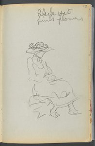 Sketchbook- The Granite Shore Hotel, Rockport, página 155: Mulher sentada com notas de Maurice Prendergast