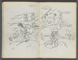 Sketchbook, The Dells, N° 127, página 100 e 101: Figuras numa praia de Maurice Prendergast