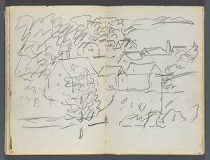 Sketchbook, The Dells, N° 127, página 108  109: Paisagem com casas de Maurice Prendergast