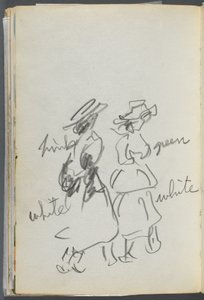 Sketchbook, The Dells, N° 127, página 144: Duas figuras a caminhar com anotações a cores de Maurice Prendergast