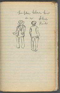Sketchbook, página 040: Notas e duas figuras de Maurice Prendergast
