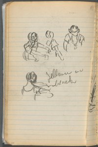 Sketchbook, página 100: Figuras com notas de Maurice Prendergast