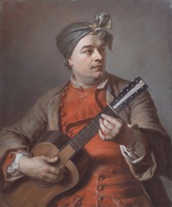 Retrato de Jacques Dumont Le Romain tocando guitarra de Maurice Quentin de La Tour