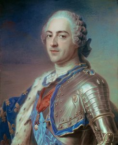 Retrato de Luís XV (1710 - 1774) em armadura, com as cordas da Ordem do Espírito Santo e o Velo de Ouro. Pastel de Maurice Quentin Delatour conhecido como Quentin De La Tour ou Quentin De Latour (1704-1788) de Maurice Quentin de La Tour