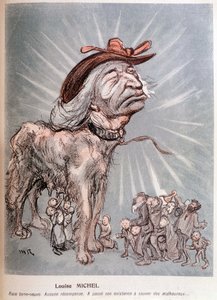 Desenho animado de Louise Michel como um cão "criar Newfoundland (Terra Nova), sem recompensa, passou a sua existência a salvar os infelizes". de Maurice Radiguet