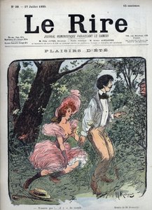Summer Plaisirs - Dois amantes são surpreendidos numa floresta por um transeunte - Lustração de Maurice Radiguet (1866-1941) para a revista francesa "Le Rire" número 38 de 1895 de Maurice Radiguet