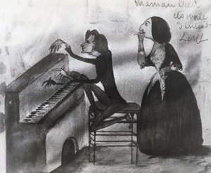 Caricatura de Franz Liszt (1811-1886) e George Sand (1804-1876) em Nohant em 1832, Desenho de Maurice Sand (1825-1889)