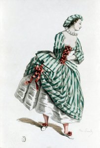 Fantasia e máscara de Colombine (corallina) em 1855, personagem feminina na commedia dell