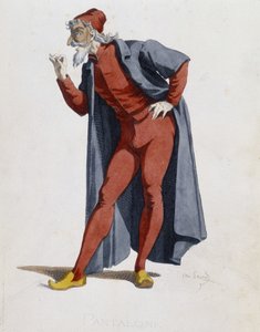Figurino e personagem de teatro: Pantalone (Calças, médico) Pneu de "Masques et bouffons" (comédia italiana), textos e desenhos de Maurice Sand, gravuras de A. Manceau, prefácio de Georges Sand, Paris, Michel Lévy Frères de Maurice Sand