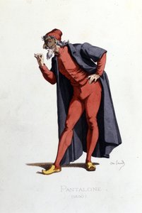 Figurino e personagem de teatro: Pantalone (en fr. Pantalone, doutor) desenha de "Masques et bouffons" (comédia italiana: Commedia dell