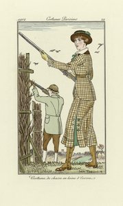 Design para Ladies Tweed Shooting Outfit, de Costumes Parisien, pub.1912 (pochoir print)