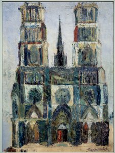 Grande catedral ou Catedral de Orleans, c.1913 (óleo sobre contraplacado de parquet) de Maurice Utrillo