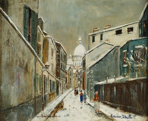 Rua St. Rustique sob a neve, Montmartre, c. 1939 (óleo sobre tela)