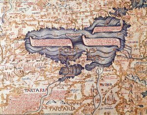 Vista do Mar Negro Detalhe do mapa do mundo (mappamundi) do irmão Maurus (Mauro) camaldolese 1459 Biblioteca Marciana, Veneza de Mauro Fra